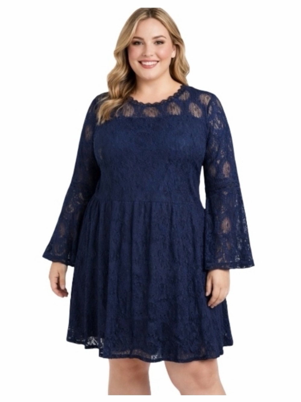 Xhilaration Women's Navy Blue Lace Fit & Flare Babydoll Mini Dress Size L